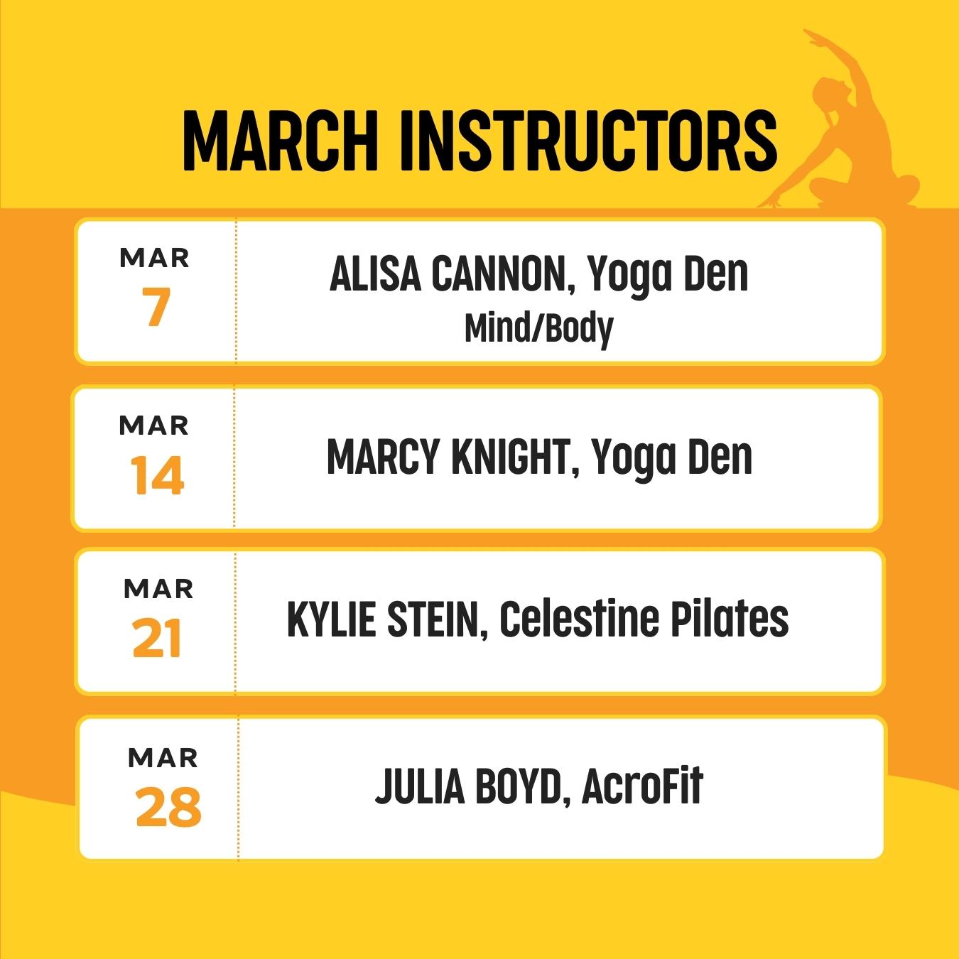 Morning Yoga schedule March 2026
