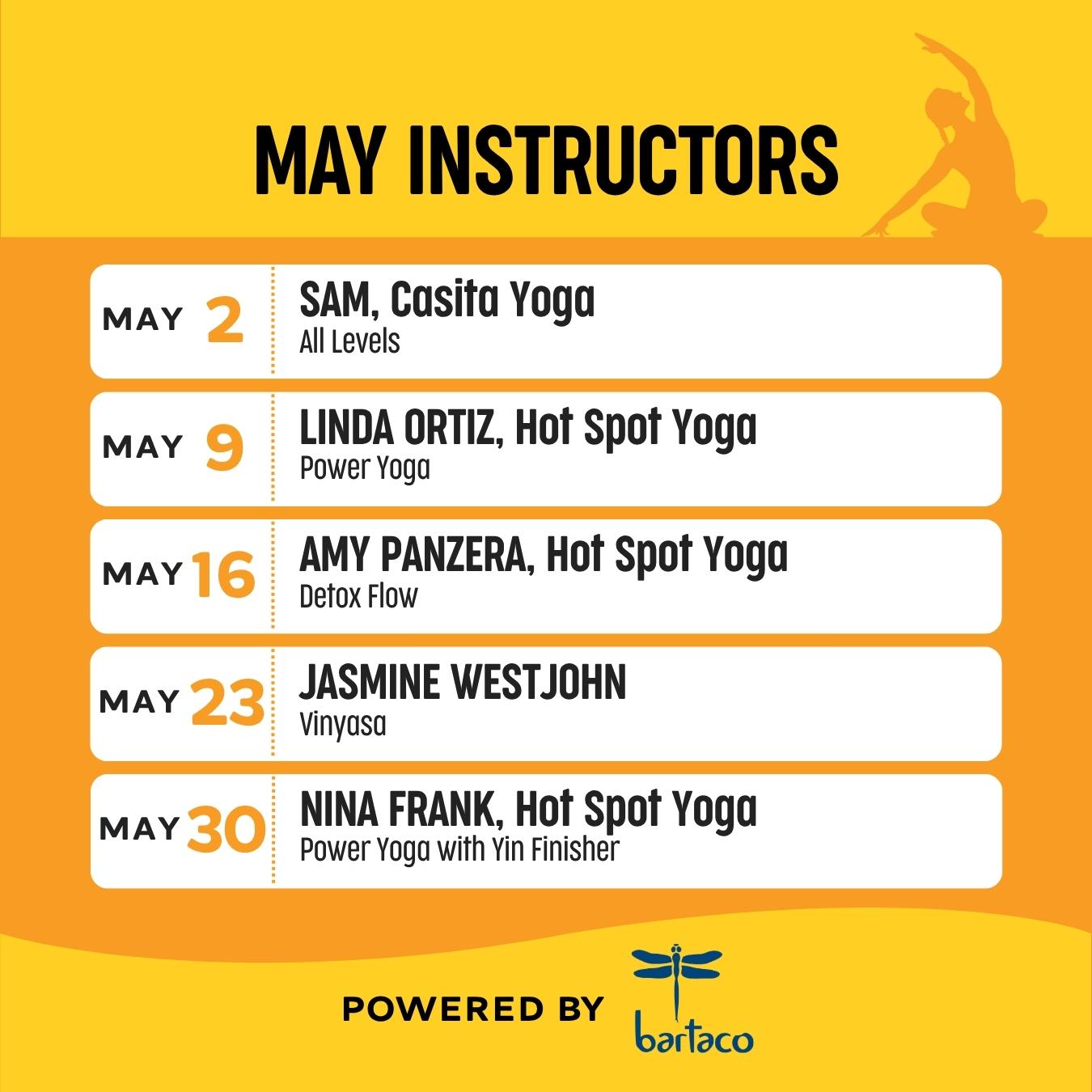 Riverside Art Market Yoga Schedule - May 2026
