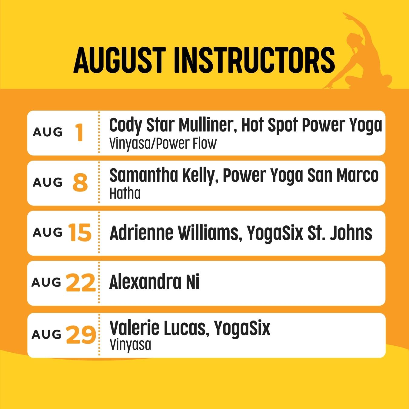 Riverside Arts Market - Morning Yoga schedule, August 2026